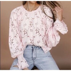 Free People Pink Lace Olivia top, L